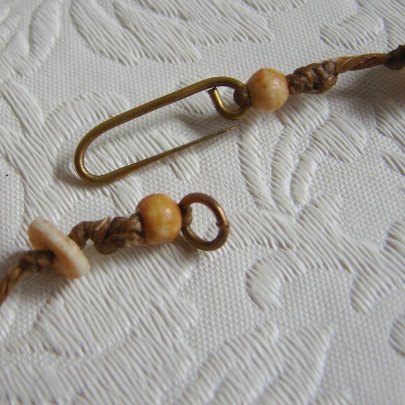 Vtg 70's Artisan 17" NECKLACE, Wood, Glass, Shell, Camel Bone, Boho Hippie B03 - Picture 3 of 8